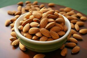 National Nut Day Almond in ceramic bowl, promoting healthy eating AI Generated photo