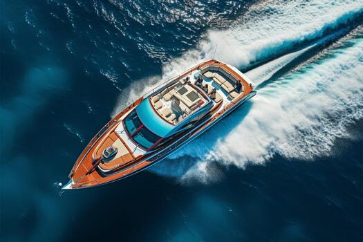 Neural network processing creates a captivating top view of a boat AI Generated photo