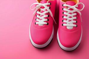 Pink sneakers on matching background, perfect for personalized graphics AI Generated photo