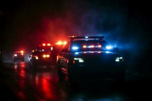 Police cars in the night, chasing a suspect through fog AI Generated photo