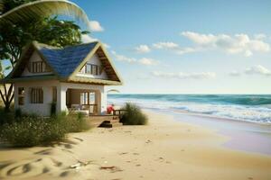 aislado playa casa proporciona un sereno costero retirada y relajación ai generado foto