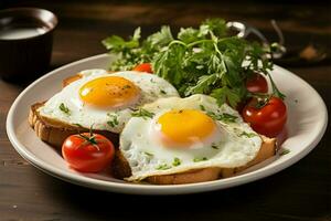 Simple breakfast A fried egg on display atop the table AI Generated photo