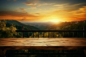 puesta de sol paleta de madera lienzo, toscana vista, y balcones serenidad ai generado foto