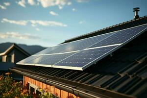 Sustainable energy concept solar panels on a residential roof AI Generated photo