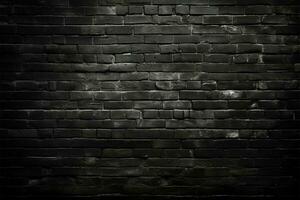 Textured black brick wall background enhanced by subtle vignette effect AI Generated photo