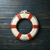 Lifebuoy with welcoming message on textured wooden backdrop, personalized text AI Generated photo