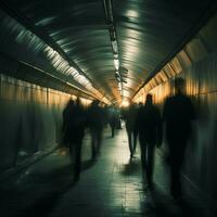 Morning rush Commuters hustling through the railway tunnel to work AI Generated photo