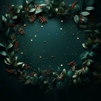 Realistic Christmas tree, ornaments, stars, confetti, and gift on green AI Generated photo