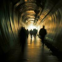 The daily hustle as people scurry through a busy railway tunnel AI Generated photo