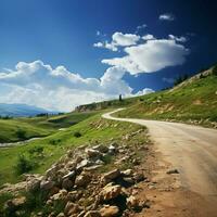 el la carretera a el colina debajo un sereno verano cielo ai generado foto