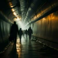The daily hustle as people scurry through a busy railway tunnel AI Generated photo