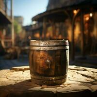 Time worn barrel, with a blurred past in the background AI Generated photo