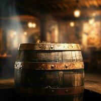 Vintage barrel, its history blurred against a nostalgic backdrop AI Generated photo