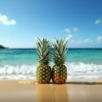 A beachside rendezvous with pineapple, the essence of paradise AI Generated photo