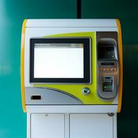 A train station mock up White automatic ticket vending machine design AI Generated photo