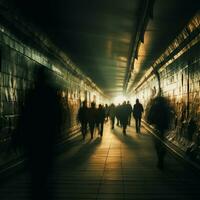 Commuters in a hurry, bustling through a bustling railway tunnel AI Generated photo