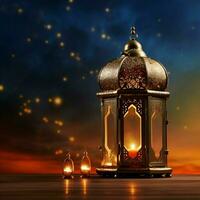 Eid Ul Adha celebrations captured on cards with ornate Arabic lanterns AI Generated photo