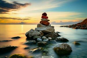 Balancing rocks A natural alternative for mindfulness and stress relief AI Generated photo