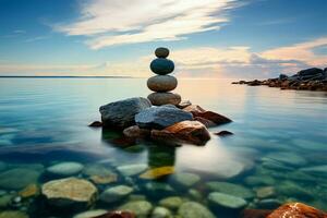 equilibrio rocas ofertas un sereno, natural alternativa para holístico bien siendo ai generado foto