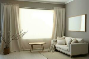 Brighten and expand your room with cream frame near sheer curtains AI Generated photo
