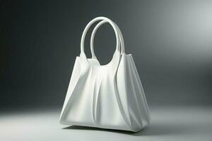 Chic origami style 3D render Floating white bag, fashion accessory creativity AI Generated photo