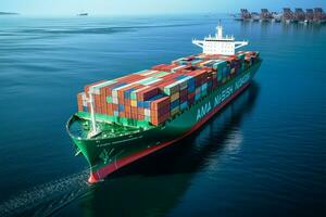 Container ship, hub of import export logistics, gets loaded by crane AI Generated photo