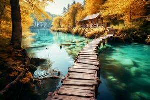 Croatias iconic Plitvice Lakes National Park shines in European splendor AI Generated photo