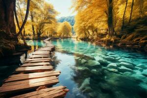 Croatias iconic Plitvice Lakes National Park shines in European splendor AI Generated photo