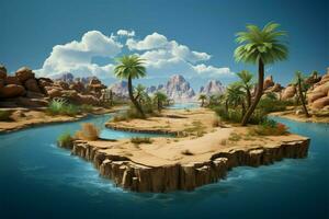 A captivating 3D rendition of a desert oasis for travel enthusiasts AI Generated photo