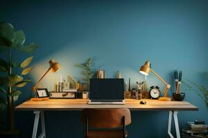 Efficient home office Desk adorned with organized supplies in workspace AI Generated photo