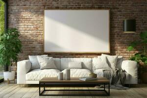 Frame your imagination Living room interior mockup, 3D rendering AI Generated photo