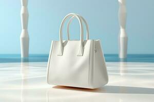 Floating fashion Creative 3D render showcases a white bags elegance AI Generated photo