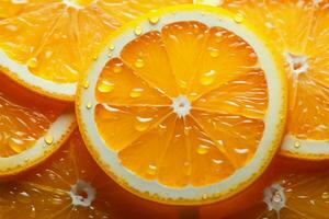 A vivid slice of orange fruit showcased on a colorful backdrop AI Generated photo