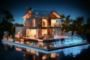 Future living Holographic house virtual model for architectural visualization AI Generated photo