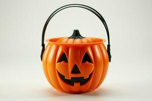 Halloween pumpkin bucket isolated on white, ready for spooky surprises AI Generated photo