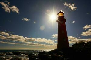 Guiding light by the shore A striking view of the lighthouse AI Generated photo