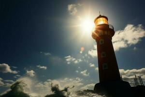 icónico marítimo centinela el majestuoso ver de el faro ai generado foto