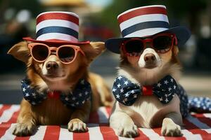 Illustrated scene of patriotic dogs marking the Fourth of July in the USA AI Generated photo