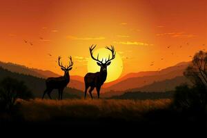 In a scenic meadow, a deer silhouette symbolizes wildlife conservation AI Generated photo