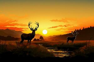 In a scenic meadow, a deer silhouette symbolizes wildlife conservation AI Generated photo