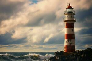 Maritime sentinel Iconic lighthouse watches over the endless, rolling waves AI Generated photo