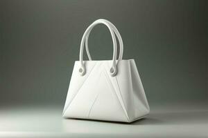 minimalista Moda concepto blanco bolsa, origami estilo 3d representación en blanco ai generado foto