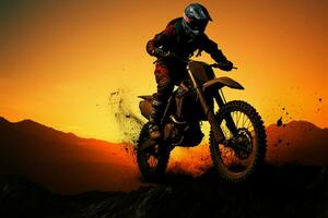 motocross motos silueta desafía gravedad, personificando aventuras y acción ai generado foto