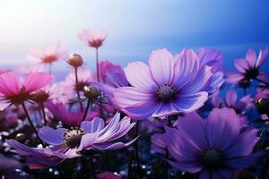 Natures artistry A garden enriched by purple cosmos flowers AI Generated photo
