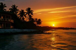 Rasdhoo frames the breathtaking sunset view of Kuramathi Maldives island AI Generated photo