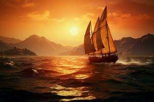 Sail ships daring journey through the towering and turbulent waves AI Generated photo