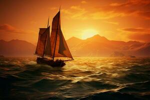 Sail ship braving the vast and powerful waves of the sea AI Generated photo