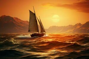 Sailing through turbulent waters, a sail ship conquers the mighty waves AI Generated photo