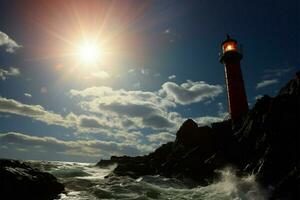 paisajes marinos guardián un pintoresco ver de el estoico faro ai generado foto