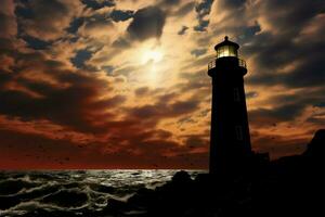 Seaside sentry Lighthouses silhouette casts an enchanting seaside spell AI Generated photo